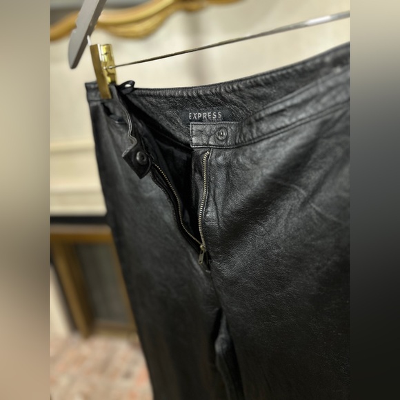 Express Leather Pants 9/10 Black Lambskin Straight Leg Lined No‎ Stretch 29x31.5 - Picture 4 of 8